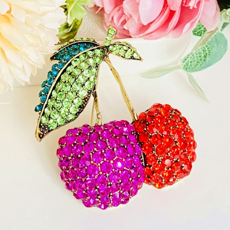 Brosa Cirese Cristale Roz Rosii, Brosa Dama Femei [1]