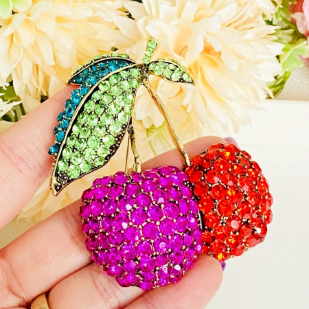 Brosa Cirese Cristale Roz Rosii, Brosa Dama Femei [3]