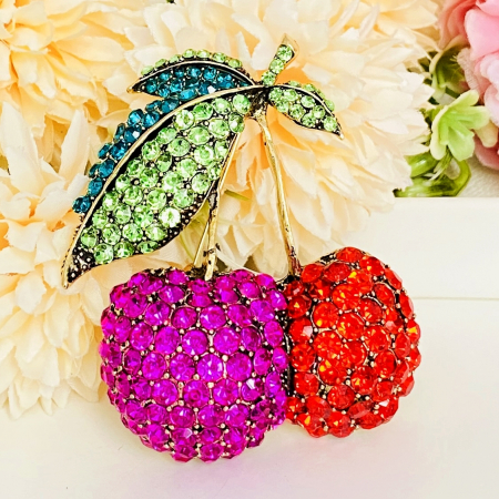 Brosa Cirese Cristale Roz Rosii, Brosa Dama Femei [2]