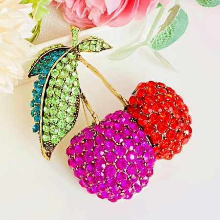 Brosa Cirese Cristale Roz Rosii, Brosa Dama Femei [4]