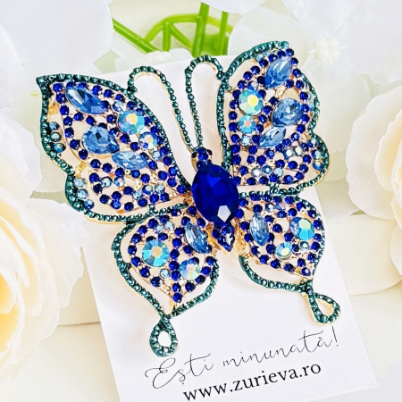 Brosa Statement Fluture Cristale Albastre, Brosa Dama, Brose Elegante [3]