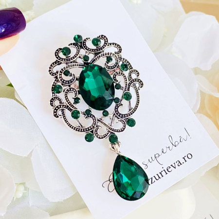Brosa Argintie & Cristale Verzi, Brose Dama, Brose Elegante [4]