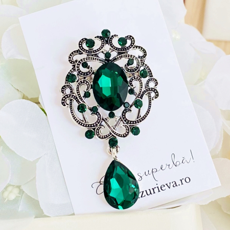 BROSE - Brosa Argintie & Cristale Verzi, Brose Dama, Brose Elegante