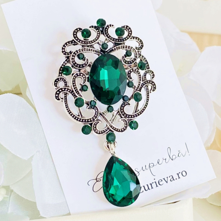 Brosa Argintie & Cristale Verzi, Brose Dama, Brose Elegante [3]