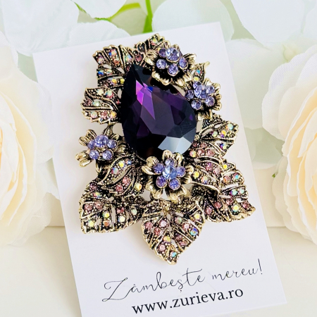 Brosa Statement Cristale Mov, Brosa Dama Femei [6]