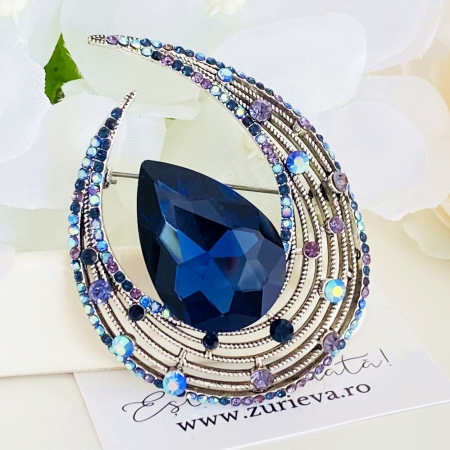 BROSE - Brosa Argintie & Cristale Albastre, Brose Dama, Brose Elegante