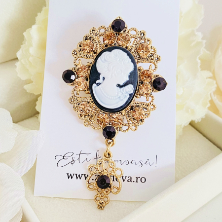 BROSE - Brosa Camee Auriu & Negru, Brose Dama, Brose Mari Elegante