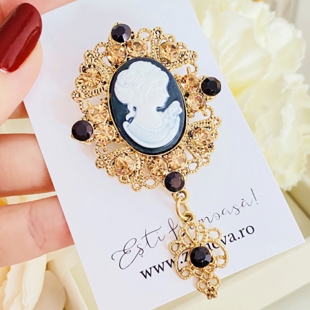 Brosa Camee Auriu & Negru, Brose Dama, Brose Mari Elegante [4]