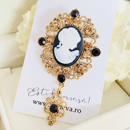 Brosa Camee Auriu & Negru, Brose Dama, Brose Mari Elegante [5]