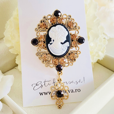 Brosa Camee Auriu & Negru, Brose Dama, Brose Mari Elegante [1]