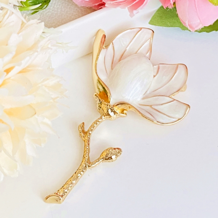 Brosa Floare Magnolie Alba, Brosa Dama Femei [4]
