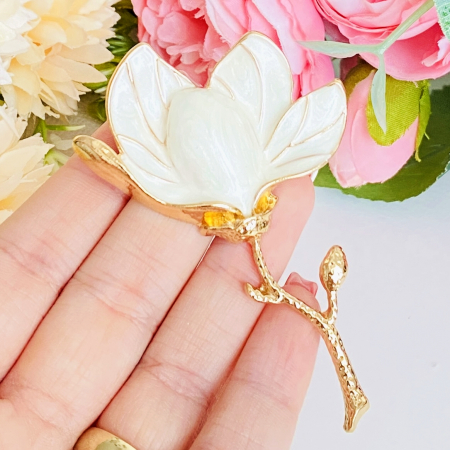 Brosa Floare Magnolie Alba, Brosa Dama Femei [2]