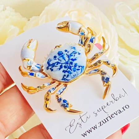 Brosa Crab Alb Albastru, Brose Dama, Brose Mari Elegante [3]