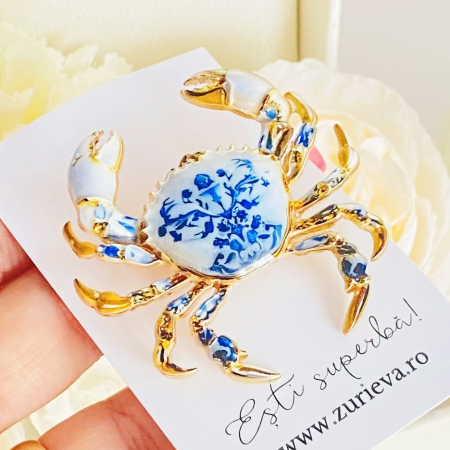 Brosa Crab Alb Albastru, Brose Dama, Brose Mari Elegante [5]