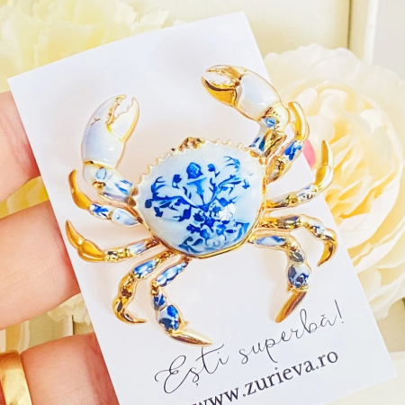 Brosa Crab Alb Albastru, Brose Dama, Brose Mari Elegante [6]
