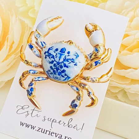 Brosa Crab Alb Albastru, Brose Dama, Brose Mari Elegante [2]