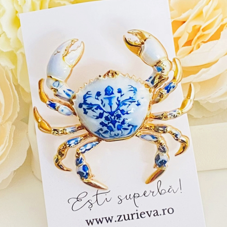 Brosa Crab Alb Albastru, Brose Dama, Brose Mari Elegante [8]