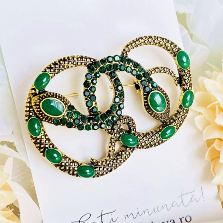 Brosa Serpi Cristale Verzi, Brosa Dama Femei [4]