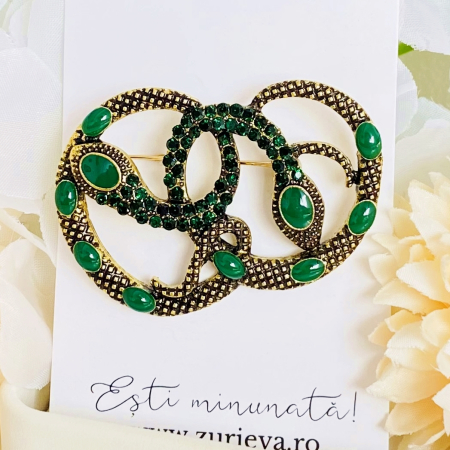 Brosa Serpi Cristale Verzi, Brosa Dama Femei [1]