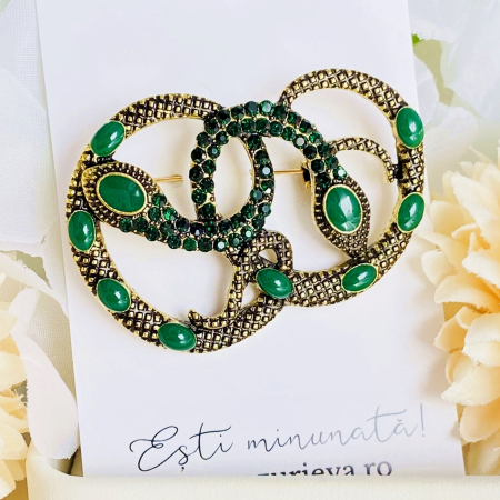 Brosa Serpi Cristale Verzi, Brosa Dama Femei [5]
