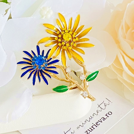 Brosa Floare Galbena & Albastra, Brose Dama, Brose Elegante [4]