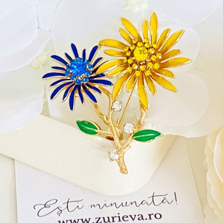 Brosa Floare Galbena & Albastra, Brose Dama, Brose Elegante [2]