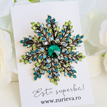 Brosa Statement Cristale Verde Smarald, Brosa Dama Femei [5]