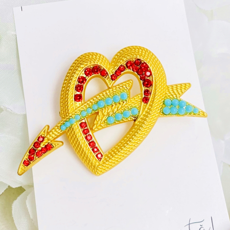 BIJUTERII - Brosa Inima Aurie Cristale, Brosa Dama Femei