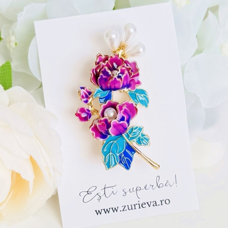Brosa Flori Mov Perle, Brosa Statement, Brose Femei [2]