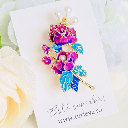 BIJUTERII - Brosa Flori Mov Perle, Brosa Statement, Brose Femei