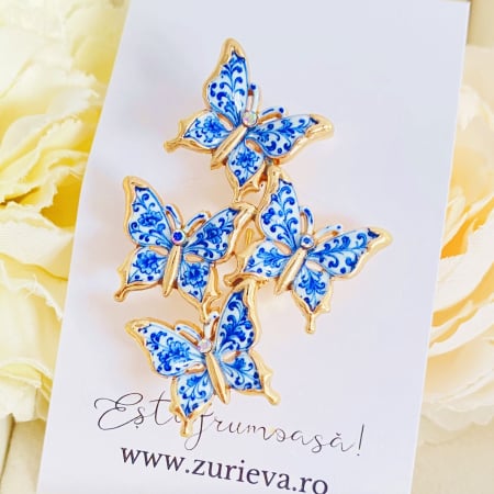 BIJUTERII - Brosa Fluturi Alb Albastru, Brose Dama, Brose Mari Elegante