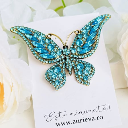 BIJUTERII - Brosa Fluture Albastru Deschis, Brosa Dama Femei, Brose Statement