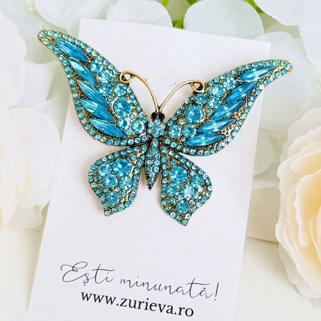 Brosa Fluture Albastru Deschis, Brosa Dama Femei, Brose Statement [3]