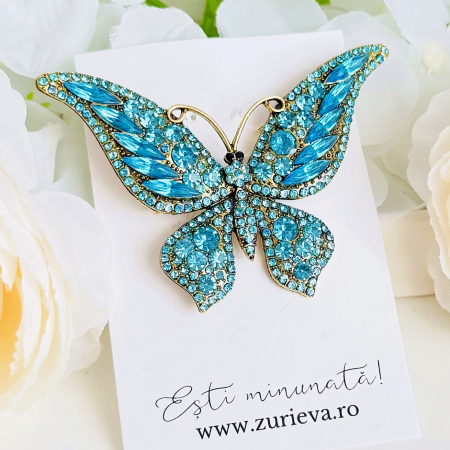 Brosa Fluture Albastru Deschis, Brosa Dama Femei, Brose Statement [4]