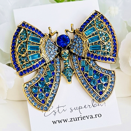 Brosa Statement Fluture Regal Albastru, Brosa Dama, Brose Elegante [3]
