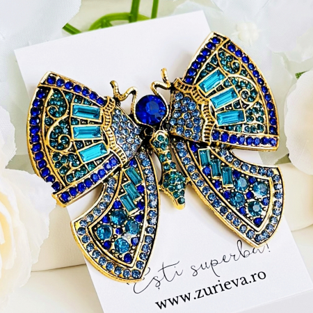 Brosa Statement Fluture Regal Albastru, Brosa Dama, Brose Elegante [4]