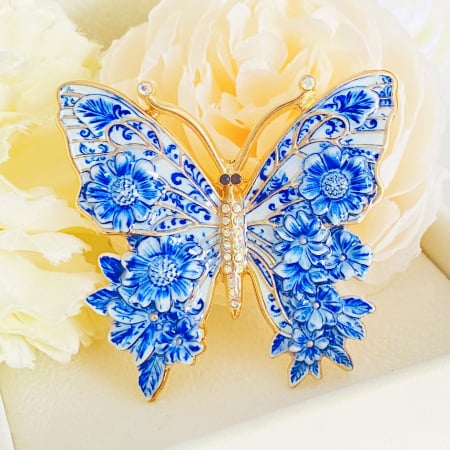 BIJUTERII - Brosa Fluture Alb Albastru, Brose Dama, Brose Mari Elegante