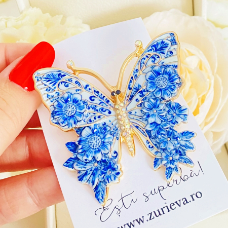 Brosa Fluture Alb Albastru, Brose Dama, Brose Mari Elegante [5]