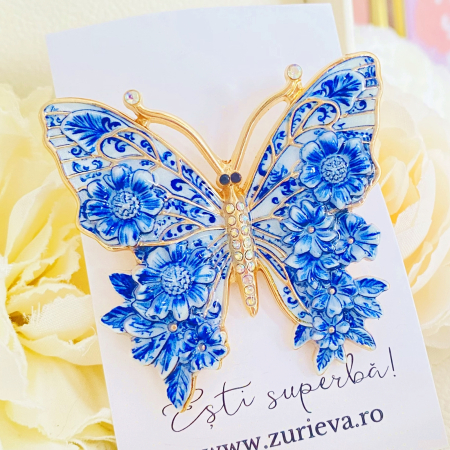 Brosa Fluture Alb Albastru, Brose Dama, Brose Mari Elegante [3]