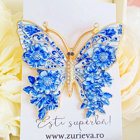 Brosa Fluture Alb Albastru, Brose Dama, Brose Mari Elegante [1]