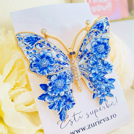 Brosa Fluture Alb Albastru, Brose Dama, Brose Mari Elegante [8]