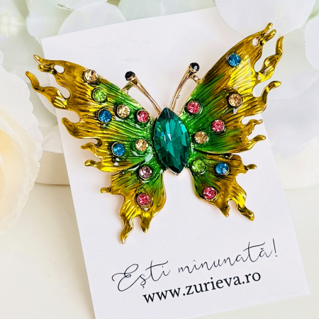 Brosa Fluture Verde Auriu, Brosa Statement, Brose Femei [1]