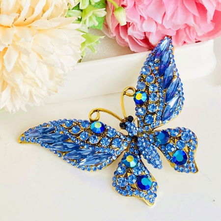 Brosa Fluture XXL Cristale Albastre, Brosa Dama Femei [0]