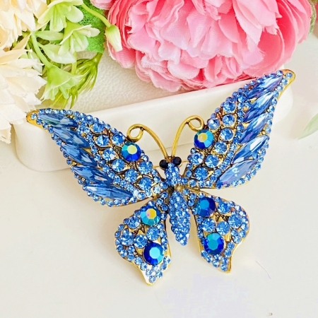 Brosa Fluture XXL Cristale Albastre, Brosa Dama Femei [1]