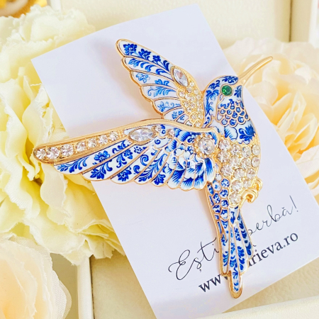 Brosa Pasare Colibri Alb Albastru, Brose Dama, Brose Mari Elegante [3]
