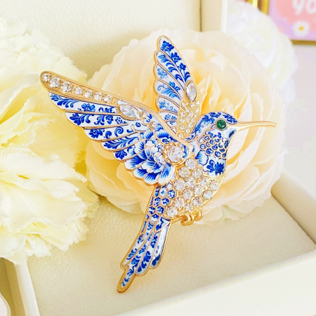 Brosa Pasare Colibri Alb Albastru, Brose Dama, Brose Mari Elegante [5]