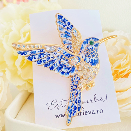 Brosa Pasare Colibri Alb Albastru, Brose Dama, Brose Mari Elegante [7]