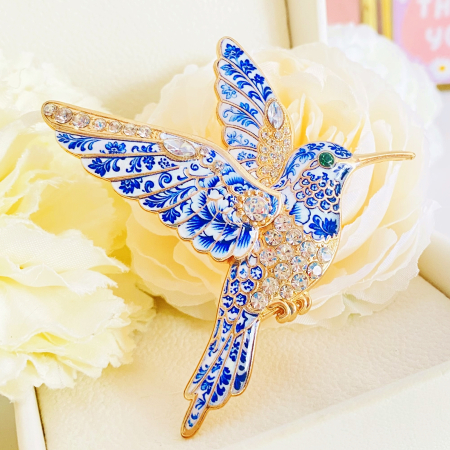 Brosa Pasare Colibri Alb Albastru, Brose Dama, Brose Mari Elegante [2]