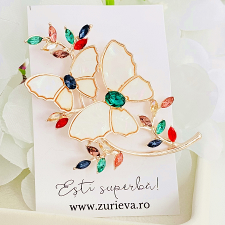BIJUTERII - Brosa Fluturi & Cristale Colorate, Brosa Dama Femei