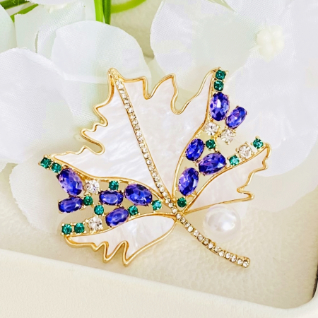 Brosa Frunza Cristale Mov, Brosa Dama Femei [5]